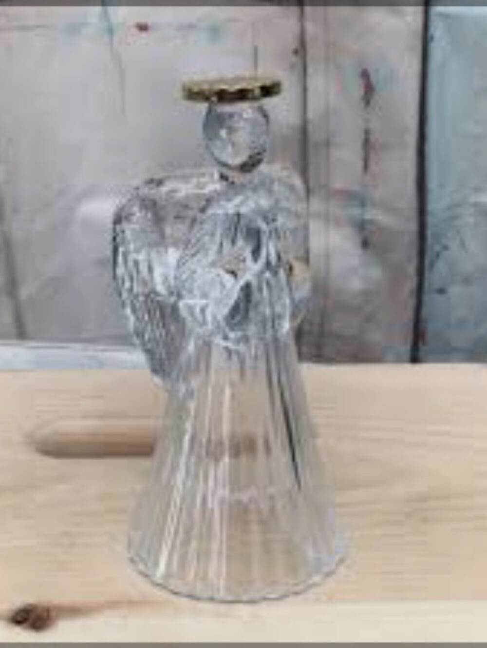Mikasa 24% Lead Crystal Praying Angel Candle Holder 7.25" Tall Gold Plated Halo